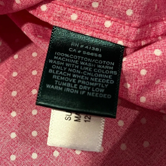 LAUREN RALPH LAUREN  pink & white polka dots button down shirt size XL - Picture 4 of 8